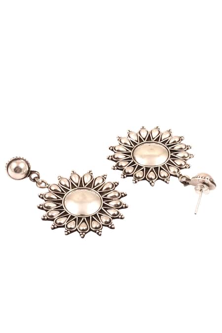 Sangeeta Boochra_Silver Plated Beads Carved Dangler Earrings _Online_at_Aza_Fashions