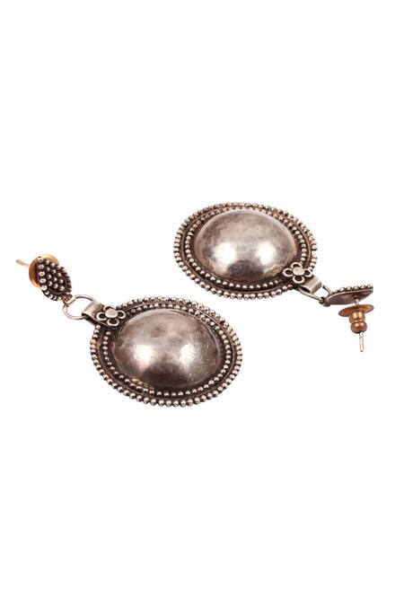 Sangeeta Boochra_Silver Plated Metal Carved Dangler Earrings_Online_at_Aza_Fashions