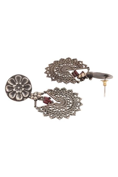 Sangeeta Boochra_Silver Plated Metal, Stones Carved Dangler Earrings_Online_at_Aza_Fashions
