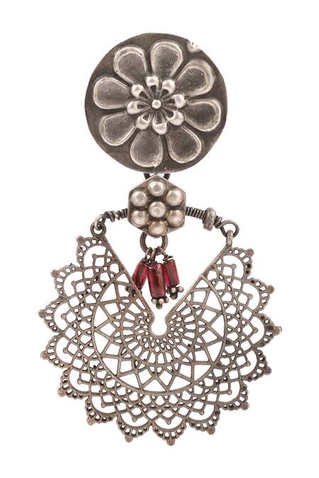 Buy_Sangeeta Boochra_Silver Plated Metal, Stones Carved Dangler Earrings_Online_at_Aza_Fashions