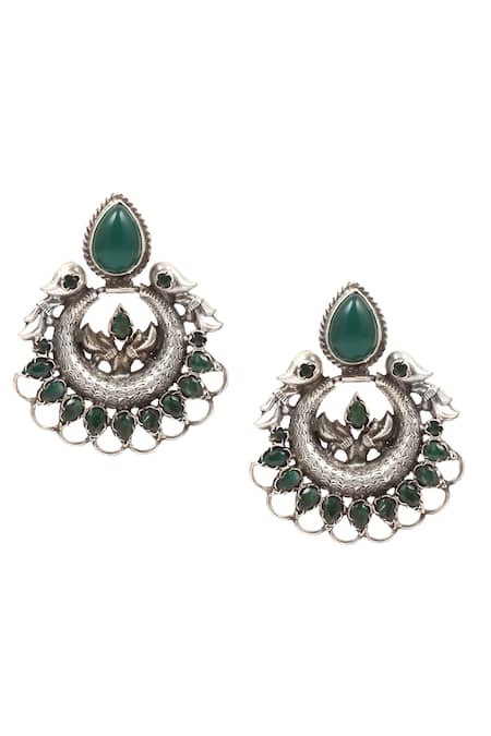 Sangeeta Boochra Silver Plated Metal Stone Stud Earrings
