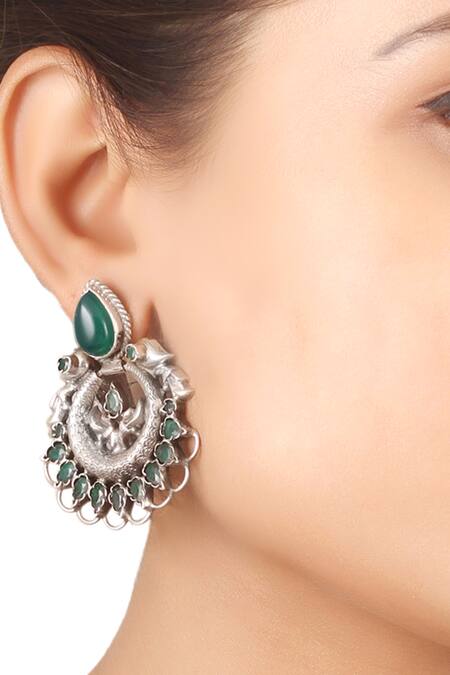 Shop Sangeeta Boochra Silver Plated Stones Stud Earrings at Aza Fashions Shop_Sangeeta Boochra_Silver Plated Stones Stud Earrings _at_Aza_Fashions