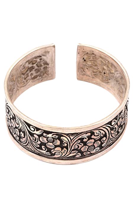 Sangeeta Boochra Silver Plated Carved Oxidised Kada 