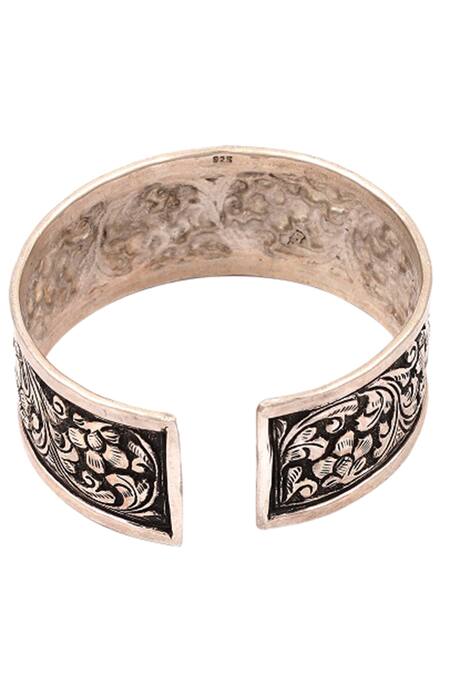 Sangeeta Boochra_Silver Plated Carved Oxidised Kada _Online_at_Aza_Fashions