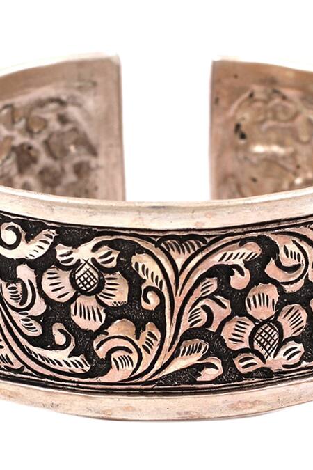 Sangeeta Boochra_Silver Plated Carved Oxidised Kada _at_Aza_Fashions