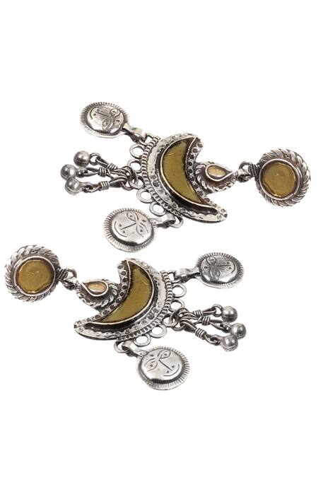 Sangeeta Boochra_Silver Plated Glass, Metal Carved Dangler Earrings_Online_at_Aza_Fashions