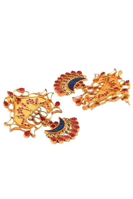Sangeeta Boochra_Gold Plated Stone, Metal Dangler Earrings_Online_at_Aza_Fashions