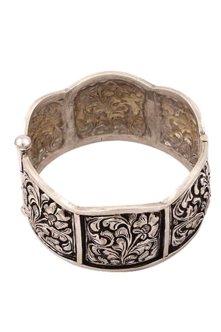 Sangeeta Boochra Silver Plated Cut Work Carved Oxidised Kada 