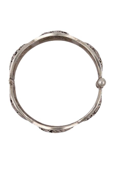 Shop_Sangeeta Boochra_Silver Plated Cut Work Carved Oxidised Kada _Online_at_Aza_Fashions