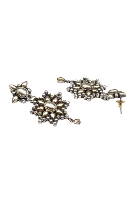 Sangeeta Boochra_Silver Plated Carved Dangler Earrings _Online_at_Aza_Fashions