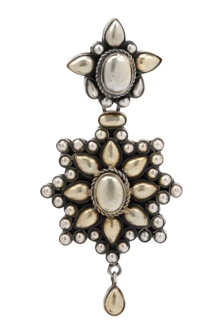 Shop_Sangeeta Boochra_Silver Plated Carved Dangler Earrings _Online_at_Aza_Fashions