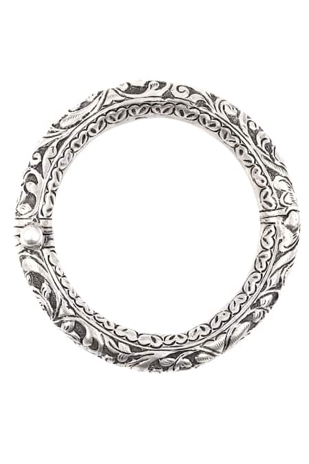 Sangeeta Boochra_Silver Plated Carved Bangle _Online_at_Aza_Fashions