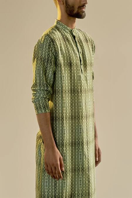 Buy Saksham & Neharicka Green Cotton Silk Printed Kurta Online at Aza Fashions Buy_Saksham & Neharicka_Green Cotton Silk Printed Kurta_Online_at_Aza_Fashions