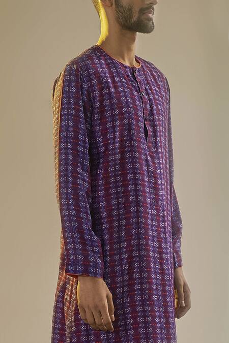 Buy_Saksham & Neharicka_Purple Chanderi, Cotton Silk Printed Kurta_Online_at_Aza_Fashions