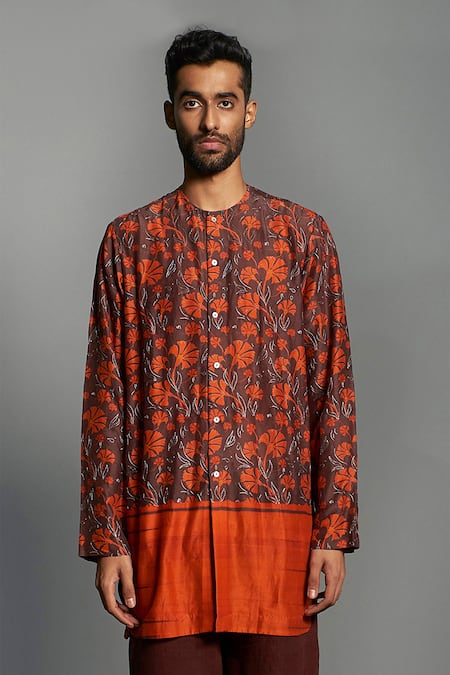 Saksham & Neharicka Orange Chanderi Printed Kurta Online at Aza Fashions Saksham & Neharicka_Orange Chanderi Printed Kurta_Online_at_Aza_Fashions
