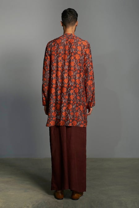 Shop Saksham & Neharicka Orange Chanderi Printed Kurta at Aza Fashions Shop_Saksham & Neharicka_Orange Chanderi Printed Kurta_at_Aza_Fashions