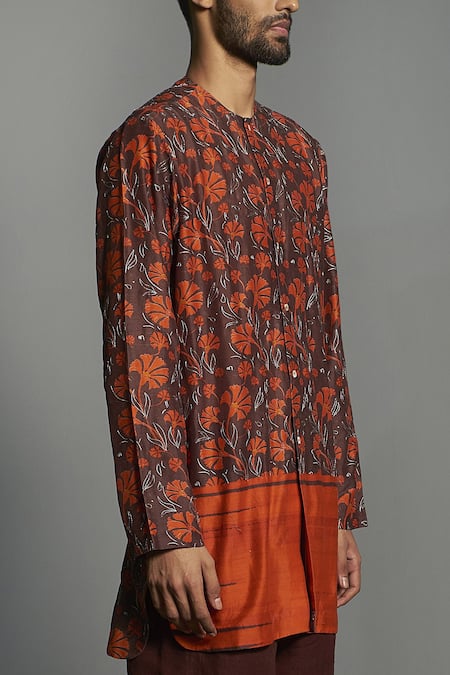 Buy Saksham & Neharicka Orange Chanderi Printed Kurta Online at Aza Fashions Buy_Saksham & Neharicka_Orange Chanderi Printed Kurta_Online_at_Aza_Fashions
