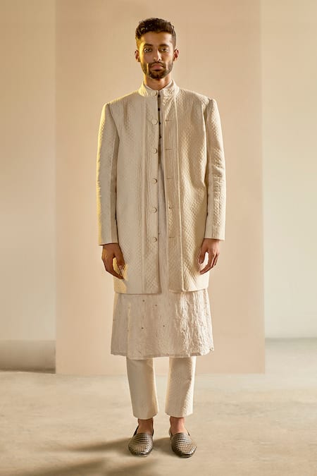 SAKSHAM & NEHARICKA Chanderi Bandhgala & Pant Set 