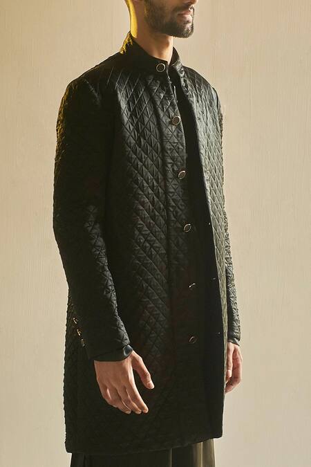 Buy Saksham & Neharicka Black Satin Chanderi Bandhgala And Pant Set Online at Aza Fashions Buy_Saksham & Neharicka_Black Satin Chanderi Bandhgala And Pant Set_Online_at_Aza_Fashions