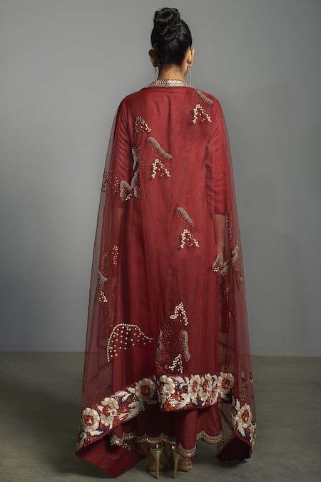 Shop Saksham & Neharicka Red Silk Band Anarkali Set at Aza Fashions Shop_Saksham & Neharicka_Red Silk Band Anarkali Set _at_Aza_Fashions