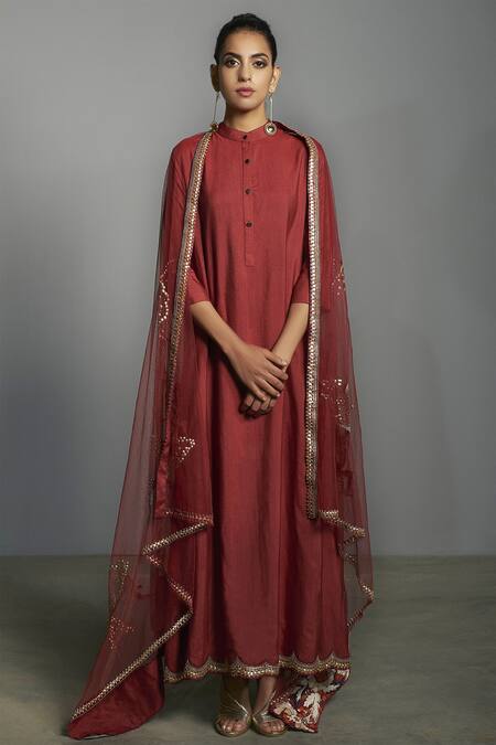 Saksham & Neharicka Red Silk Band Anarkali Set Online at Aza Fashions Saksham & Neharicka_Red Silk Band Anarkali Set _Online_at_Aza_Fashions