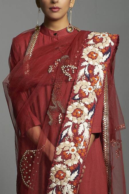 Buy Saksham & Neharicka Red Silk Band Anarkali Set Online at Aza Fashions Buy_Saksham & Neharicka_Red Silk Band Anarkali Set _Online_at_Aza_Fashions