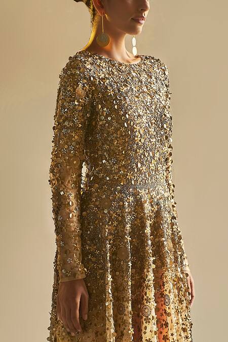 Saksham & Neharicka Gold Tulle Round Embellished Gown Online at Aza Fashions Saksham & Neharicka_Gold Tulle Round Embellished Gown _Online_at_Aza_Fashions