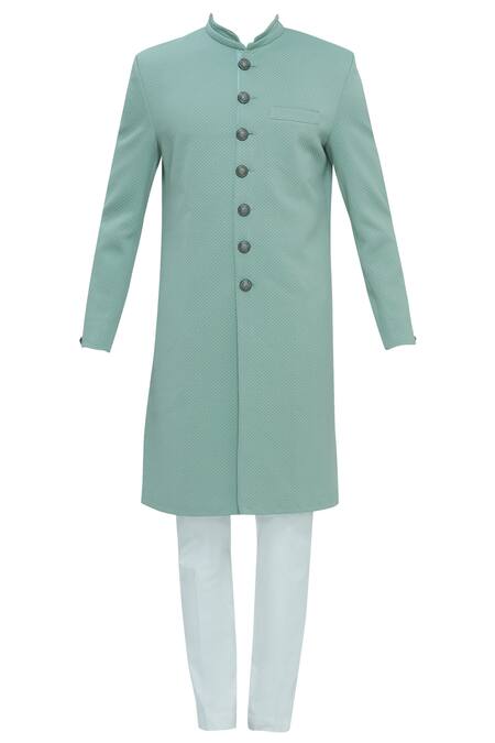 Buy_Nautanky_Blue Slub Suede Textured Sherwani Set _Online_at_Aza_Fashions