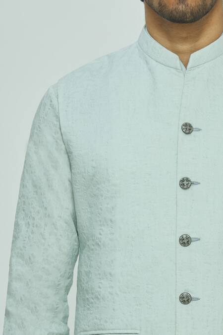 Nautanky_Grey Wrinkle Cotton Textured Bundi Kurta Set _at_Aza_Fashions