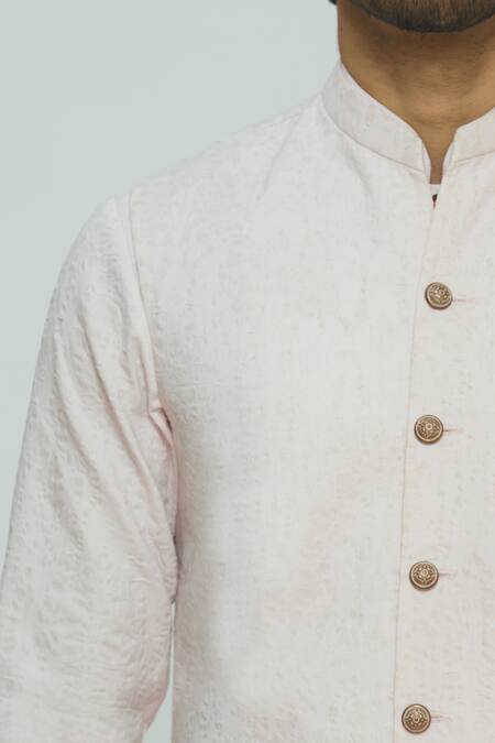 Nautanky_Pink Wrinkle Cotton Textured Bundi And Kurta Set _at_Aza_Fashions