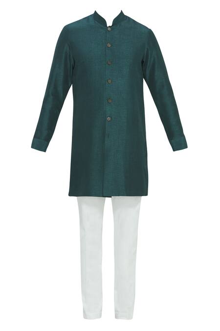Buy Nautanky Green Silk Textured Bundi Kurta Set Online at Aza Fashions Buy_Nautanky_Green Silk Textured Bundi Kurta Set _Online_at_Aza_Fashions