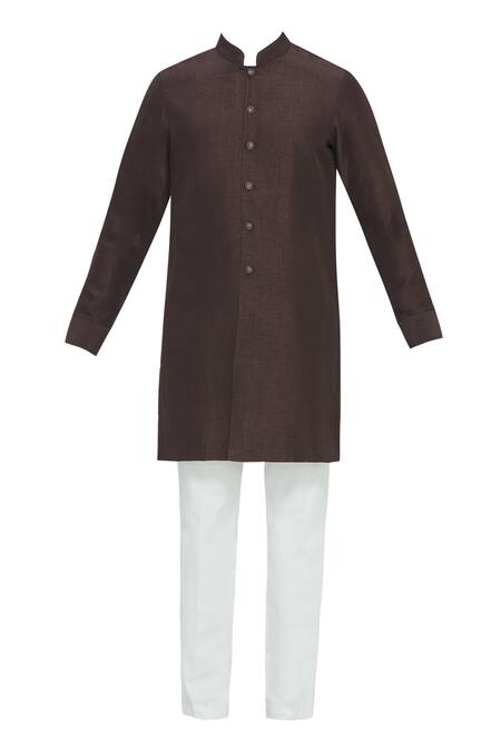 Buy_Nautanky_Brown Silk Textured Bundi Kurta Set _Online_at_Aza_Fashions