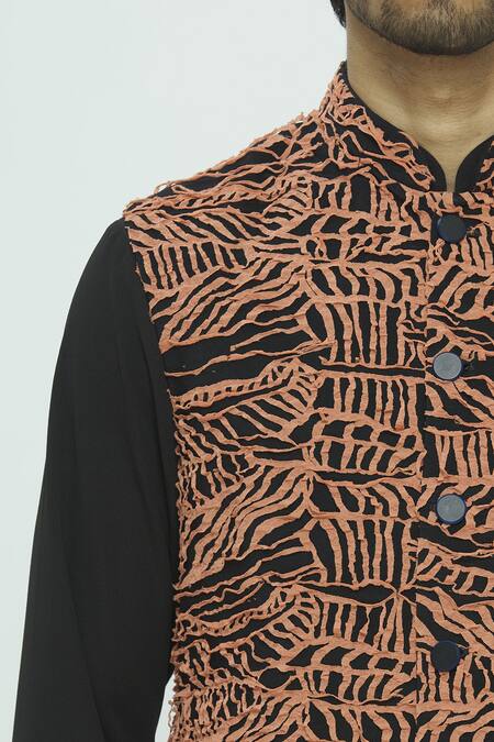 Nautanky Black Korean Polyester Textured Bundi Kurta Set at Aza Fashions Nautanky_Black Korean Polyester Textured Bundi Kurta Set _at_Aza_Fashions