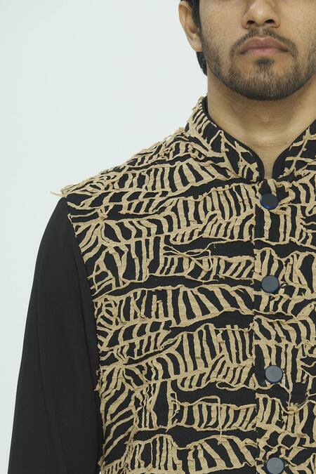 Nautanky Beige Korean Polyester Textured Bundi Kurta Set at Aza Fashions Nautanky_Beige Korean Polyester Textured Bundi Kurta Set _at_Aza_Fashions