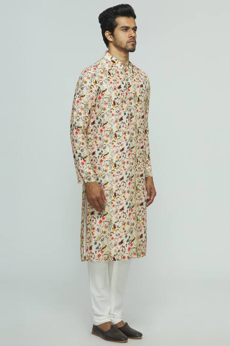 Nautanky White Thai Silk Printed Kurta Set Online at Aza Fashions Nautanky_White Thai Silk Printed Kurta Set _Online_at_Aza_Fashions