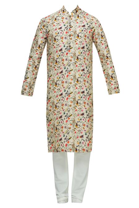 Buy Nautanky White Thai Silk Printed Kurta Set Online at Aza Fashions Buy_Nautanky_White Thai Silk Printed Kurta Set _Online_at_Aza_Fashions