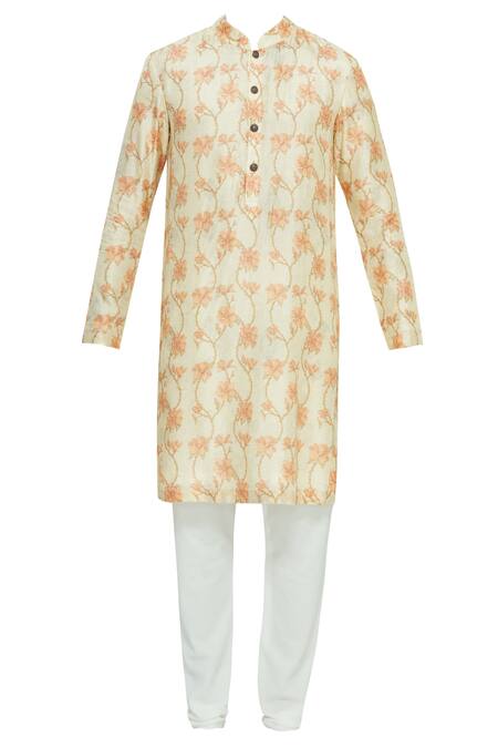 Buy Nautanky Beige Thai Silk Printed Kurta Set Online at Aza Fashions Buy_Nautanky_Beige Thai Silk Printed Kurta Set _Online_at_Aza_Fashions