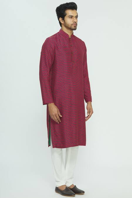 Nautanky Pink Thai Silk Printed Kurta Set Online at Aza Fashions Nautanky_Pink Thai Silk Printed Kurta Set _Online_at_Aza_Fashions