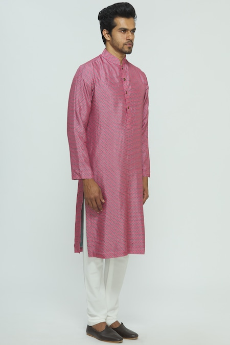 Nautanky Pink Thai Silk Printed Kurta Set Online at Aza Fashions Nautanky_Pink Thai Silk Printed Kurta Set _Online_at_Aza_Fashions