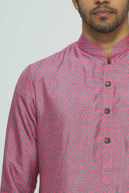 Nautanky Pink Thai Silk Printed Kurta Set at Aza Fashions Nautanky_Pink Thai Silk Printed Kurta Set _at_Aza_Fashions