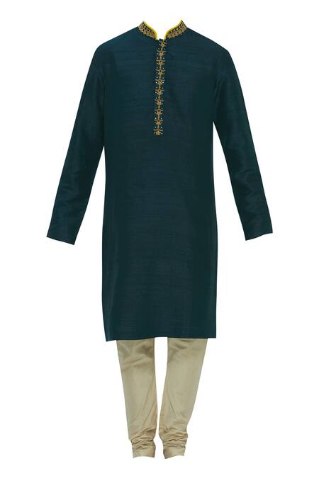 Buy_Nautanky_Green Chanderi Silk Sherwani Set _Online_at_Aza_Fashions