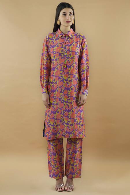 Buy_Anupamaa Dayal_Purple Chanderi Printed Kurta Set_Online_at_Aza_Fashions