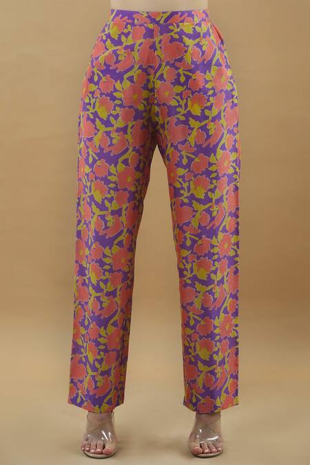 Shop_Anupamaa Dayal_Purple Chanderi Printed Kurta Set_Online_at_Aza_Fashions