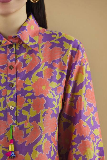 Anupamaa Dayal_Purple Chanderi Printed Kurta Set_at_Aza_Fashions