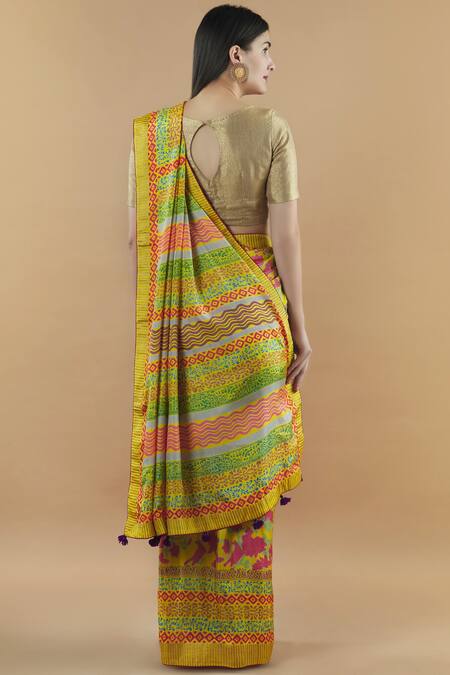 Shop Anupamaa Dayal Yellow Silk Printed Saree at Aza Fashions Shop_Anupamaa Dayal_Yellow Silk Printed Saree_at_Aza_Fashions