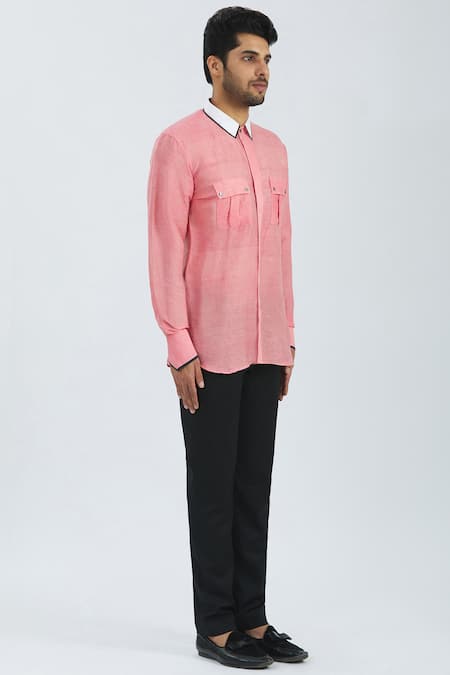 Bhusattva_Peach Organic Linen Shirt _Online_at_Aza_Fashions
