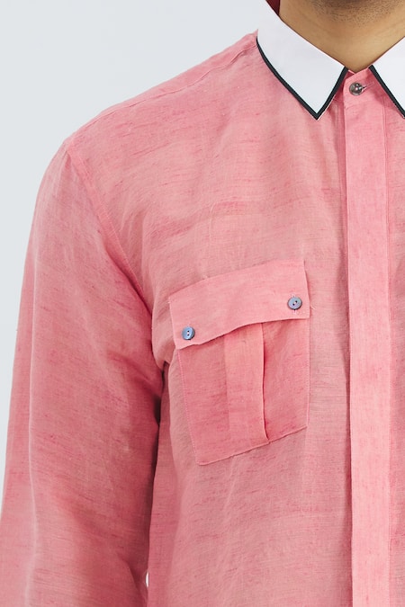 Bhusattva_Peach Organic Linen Shirt _at_Aza_Fashions