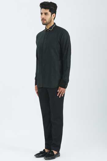 Buy_Bhusattva_Black Organic Silk Shirt _Online_at_Aza_Fashions