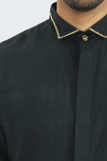Bhusattva_Black Organic Silk Shirt _at_Aza_Fashions