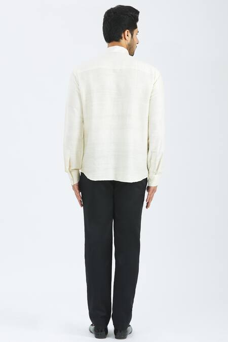Shop_Bhusattva_White Organic Silk Shirt _at_Aza_Fashions